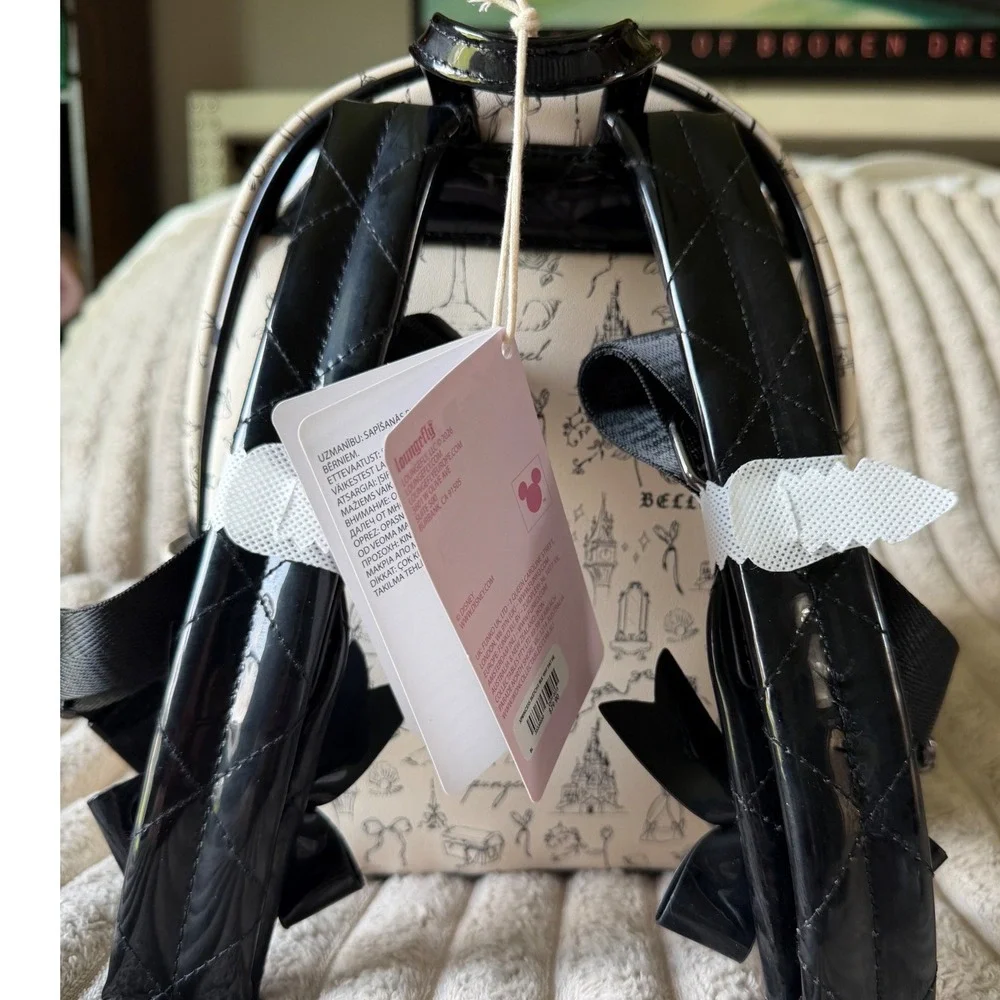 Disney Loungefly Princess Sketchy Mini Backpack Black White Patent Heart NWT